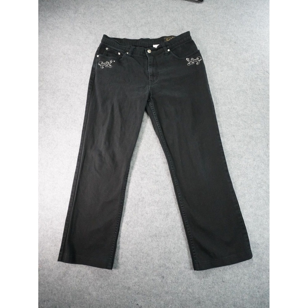 Lawman Jeans Womens 9/10 Black Embroidered Black‎ Bare Back Denim Western Rodeo